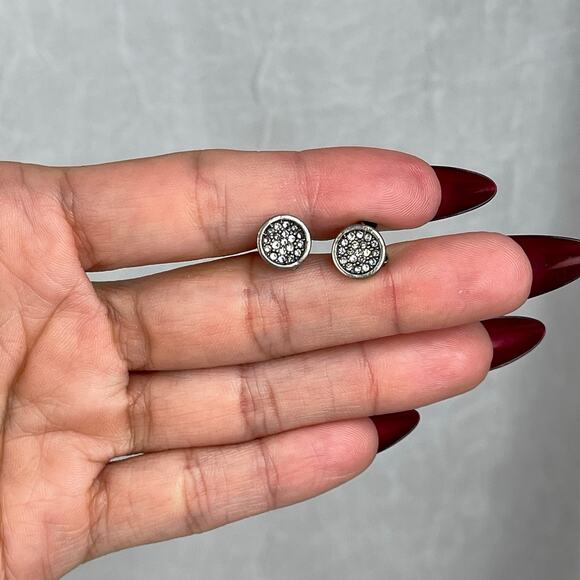 American Eagle Outfitters Round Silver Tone Stud Earrings Sparkly Rhinestones - Picture 11 of 16